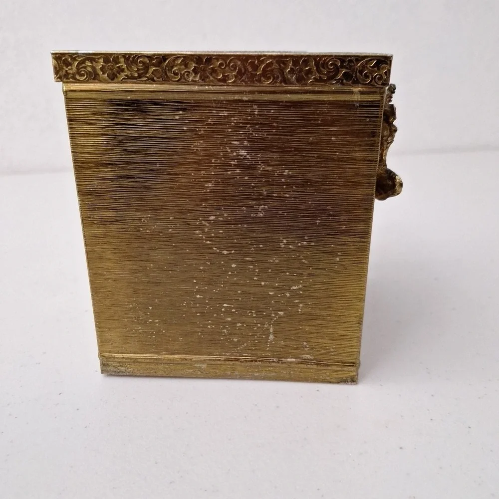 Antique Brass Butterfly Tissue Box Holder 3-D Butterflies & Flower, Heavy
